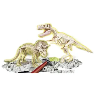 JUEGO ARQUEOLOGO TREX Y TRICERATOPO FLUO